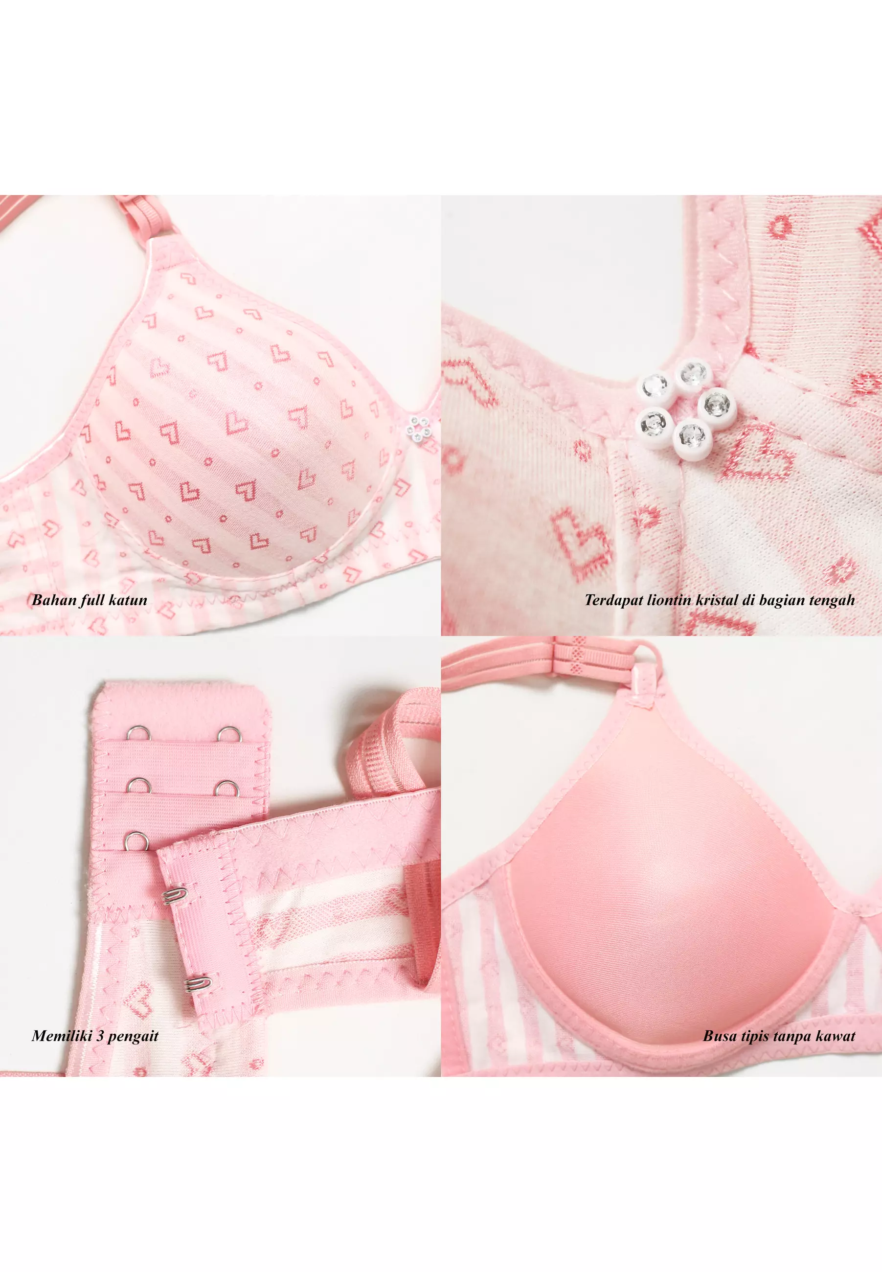 WIMIU BH Wanita Bra Wanita Motif Hati Busa Tipis Tanpa Kawat 100095