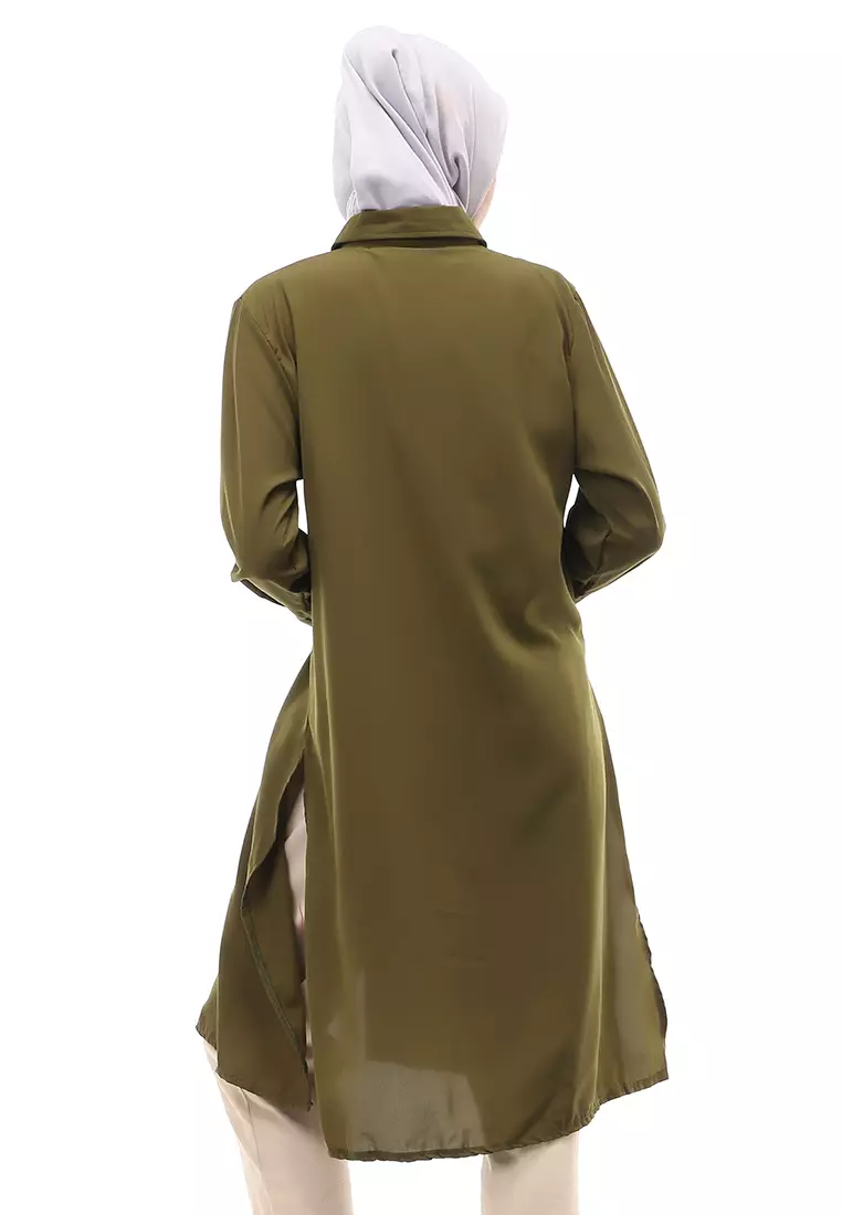 Septiyani Tunik Atasan Wanita Motif Polos Long Sleeve Regular Fit - Army