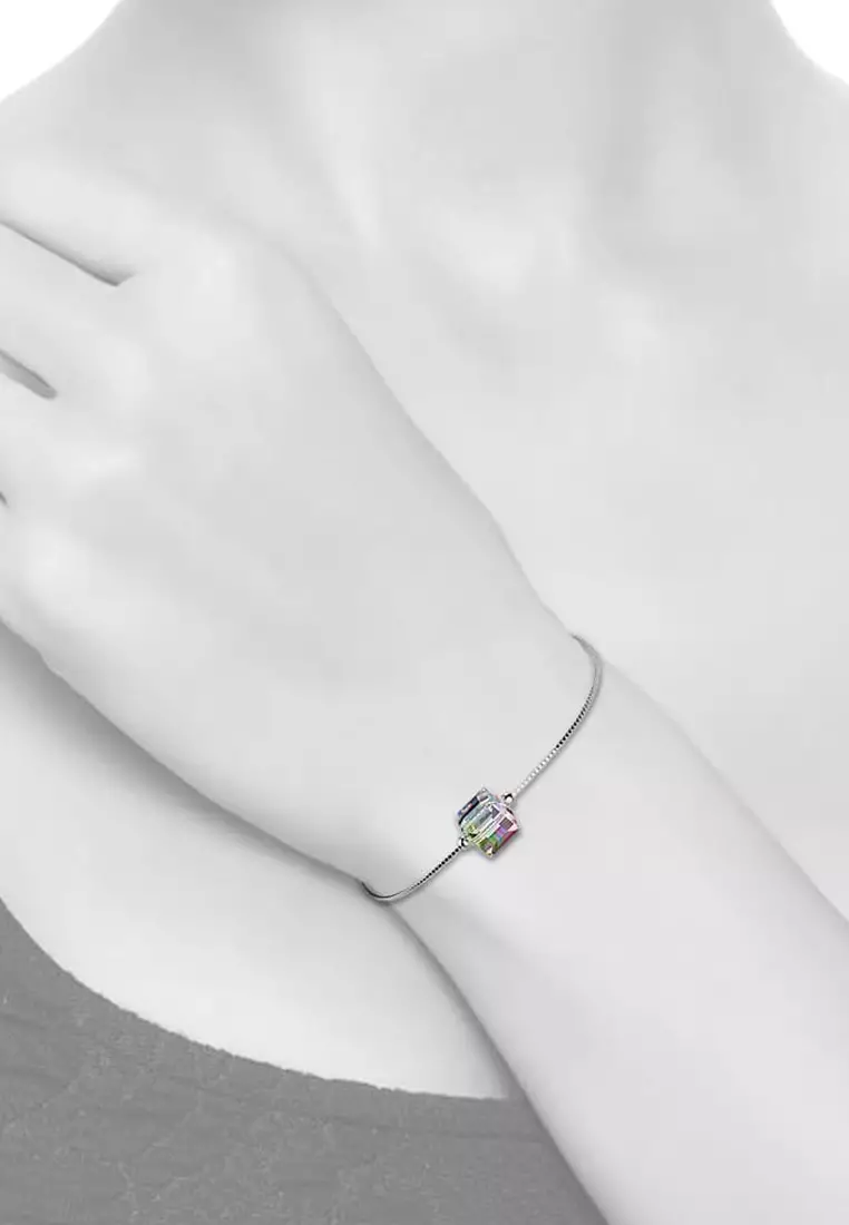 Solid 925 Sterling Silver Cubic Single Stone White Gold Filled Bracelet Embellished with Crystals from SWAROVSKI®