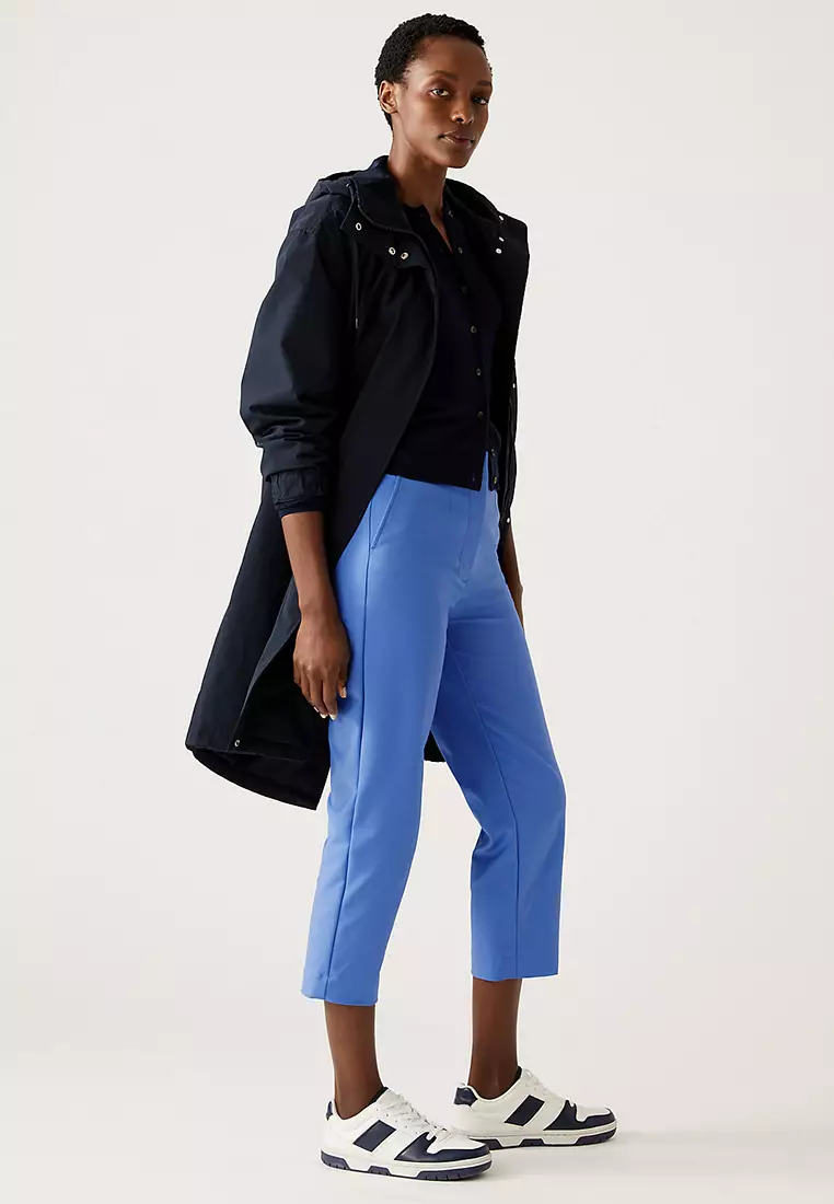 Cotton Blend Slim Fit Cropped Trousers