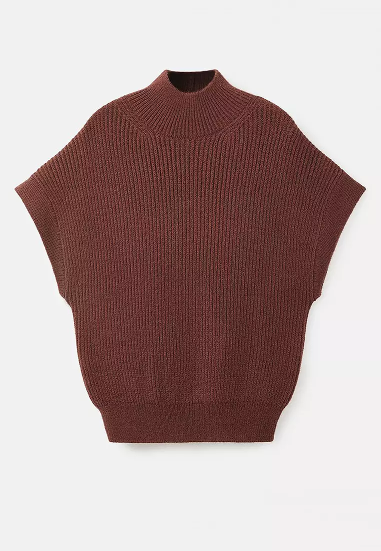 Perkins-Neck Short-Sleeved Sweater