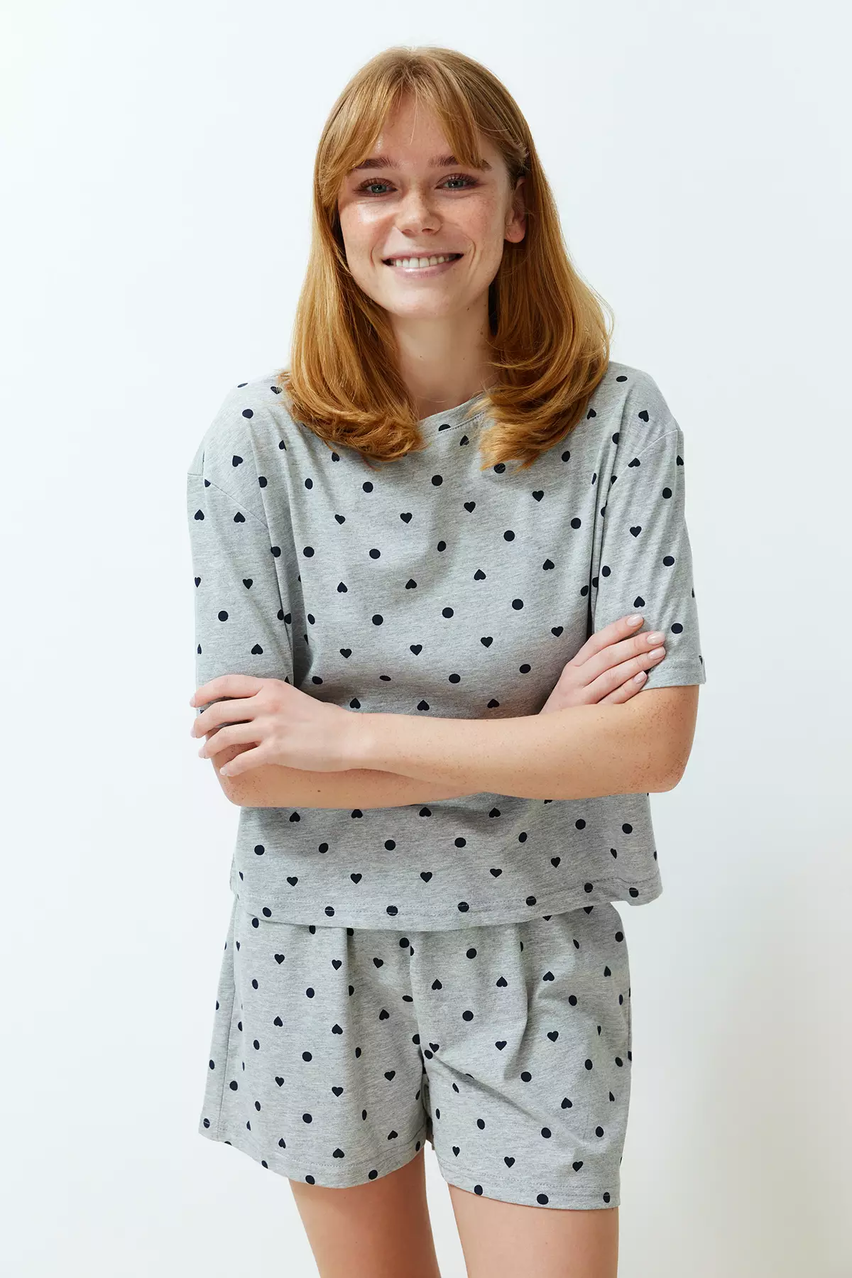 Hearts with Polka Dots Print Pyjamas Set