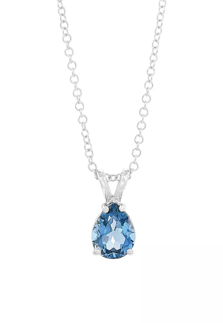 HABIB HABIB Pear Cut Blue Topaz Gemstone Necklace in 375