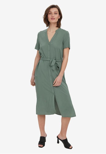 Vero Moda green Vica Short Sleeves Shirt Dress 6523DAA26B6EC3GS_1