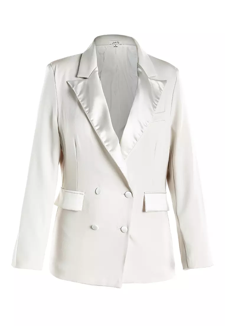 Blazer Solid Single-Breasted dalam Warna Abu-abu Perak