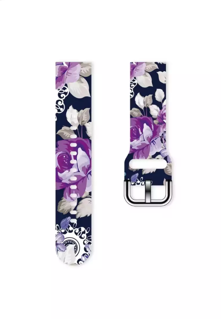 Zalora Special offer - IOS/Android Black SmartWatch with 2 Rubber Straps (Purple Flowers/Grey)