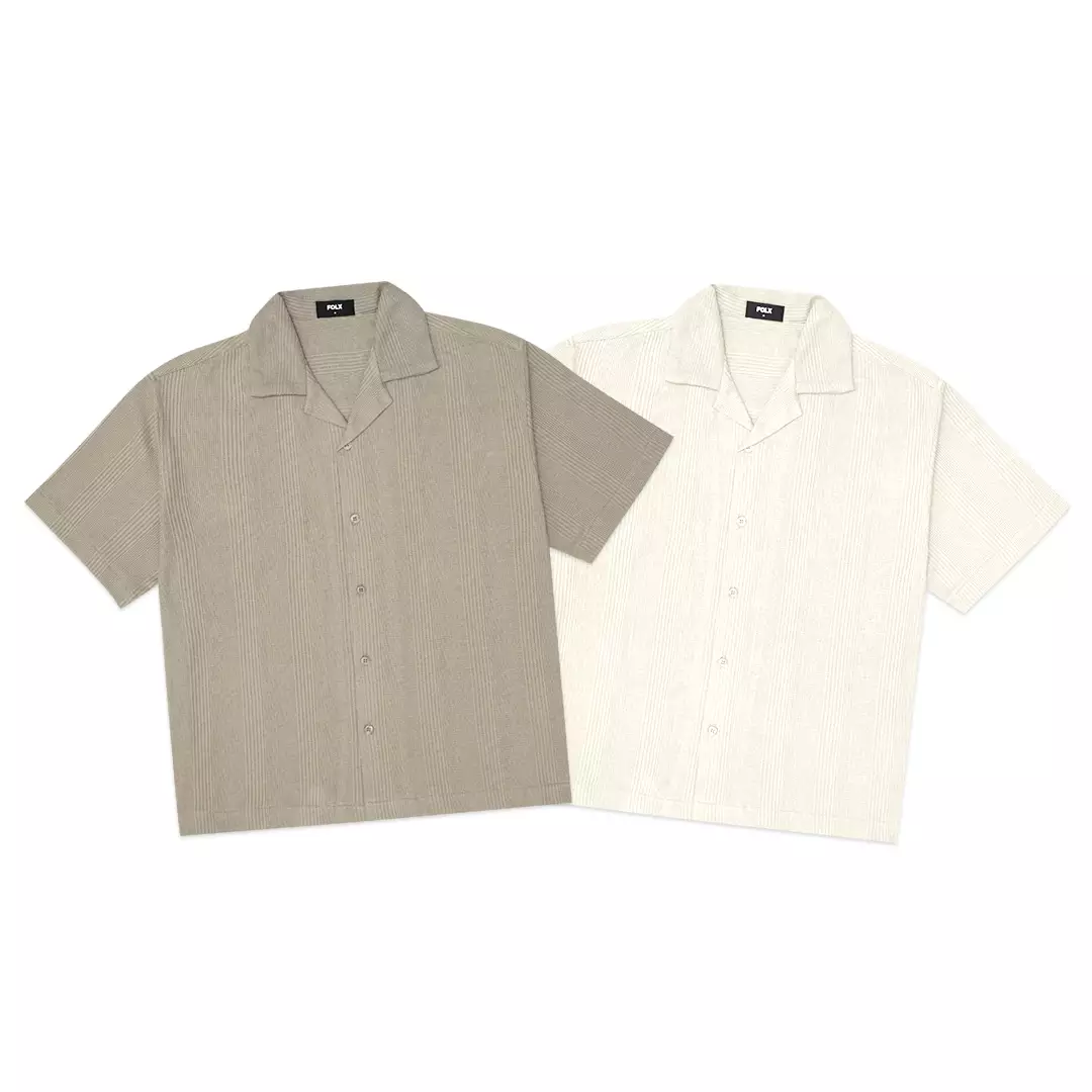 Vertical Waffle Texture Short Sleeve Shirt Olive
