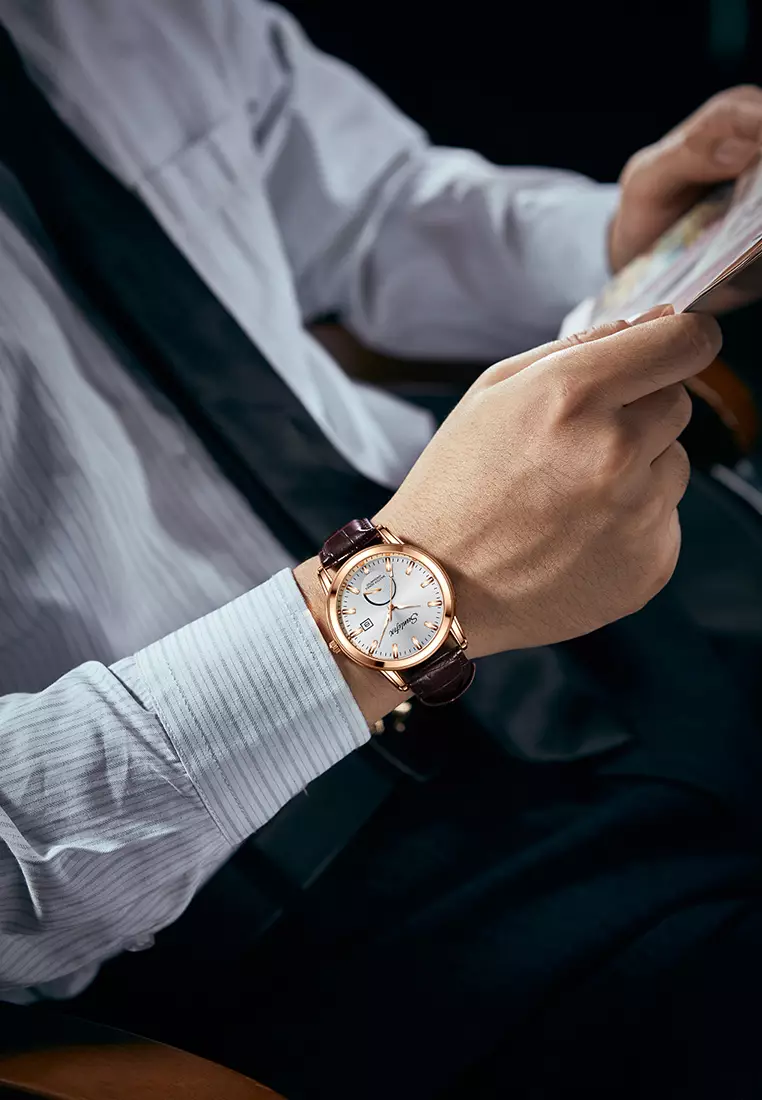 Jam Tangan Pria Original Anti Air Kuarsa Bisnis Klasik Jam Pria Tali Kulit Jam Tangan Cowok brown white