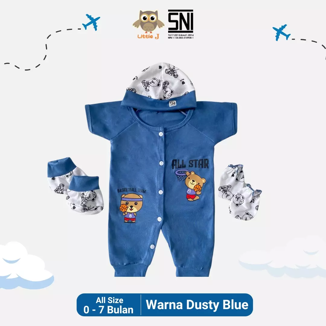 LITTLE J -  ALL STAR BEAR  0-9BULAN ROMPER BABY 4 IN 1  SLEEPSUITE JUMPER BODYSUITE GIFT SET - SET BABY PEREMPUAN DAN BABY LAKI LAKI