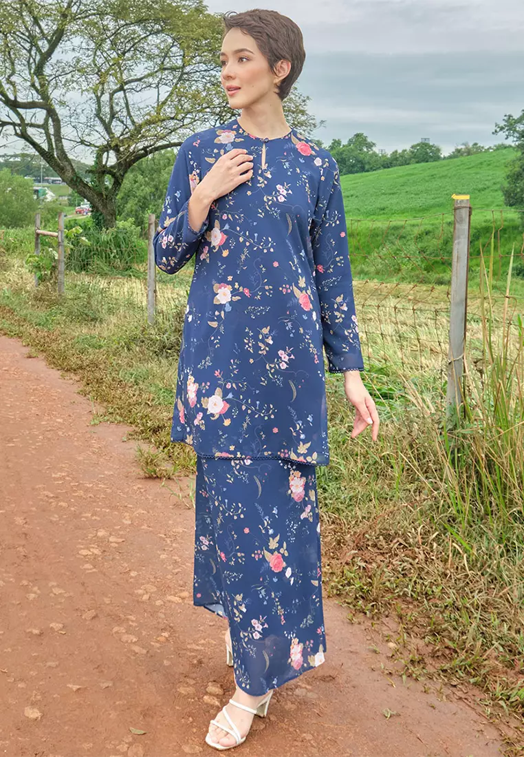 Duyong Blouse & Skirt - Navy Garden