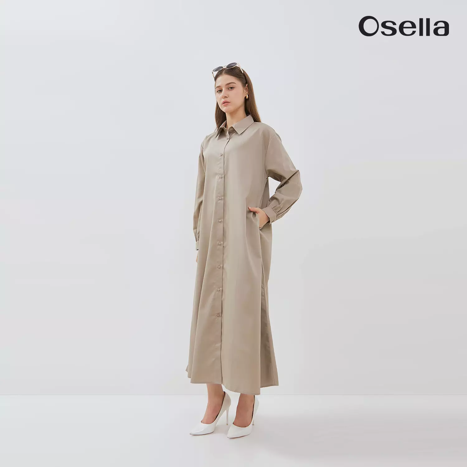 Osella Classic A-Line Shirt Dress 2157660187 | Dress Lengan Panjang Wanita