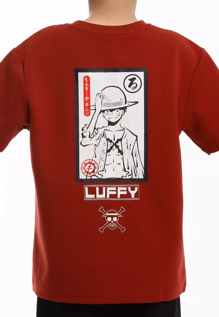 Forest x Onepiece Luffy Premium Cotton Oversized Kids Tee - FOK20008-58BrickRed