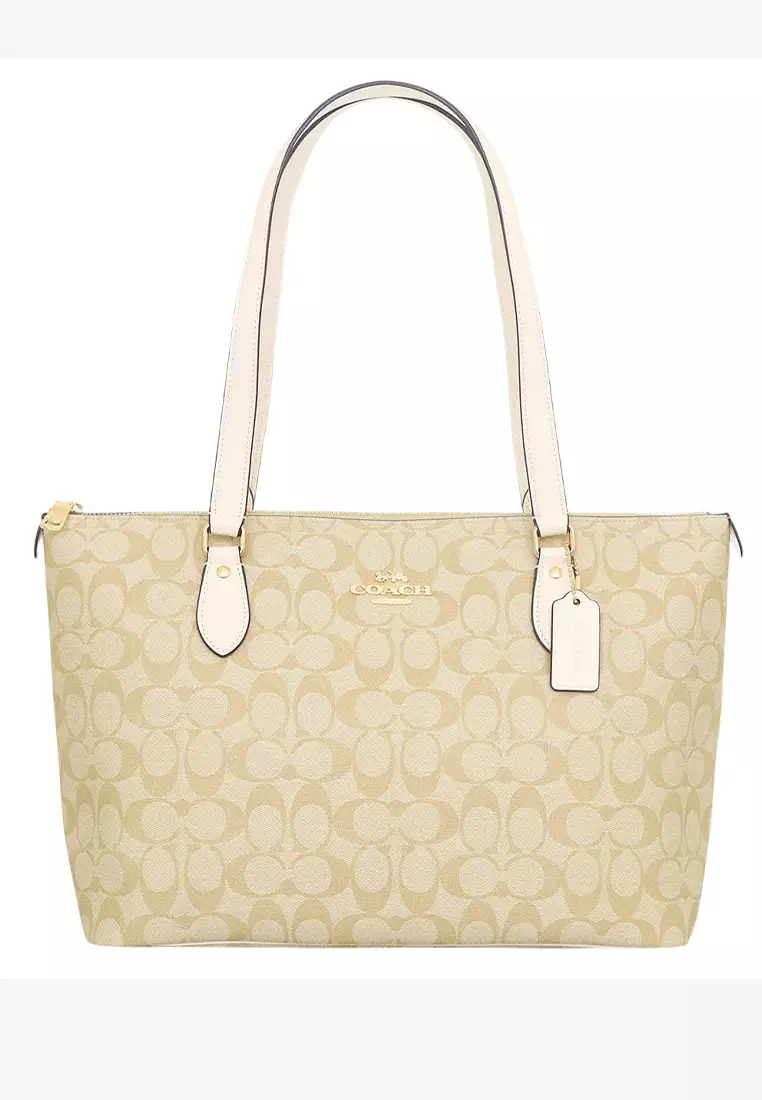 Buy Coach Gallery Tote Bag In Signature Canvas Light Khaki/White - Main Image