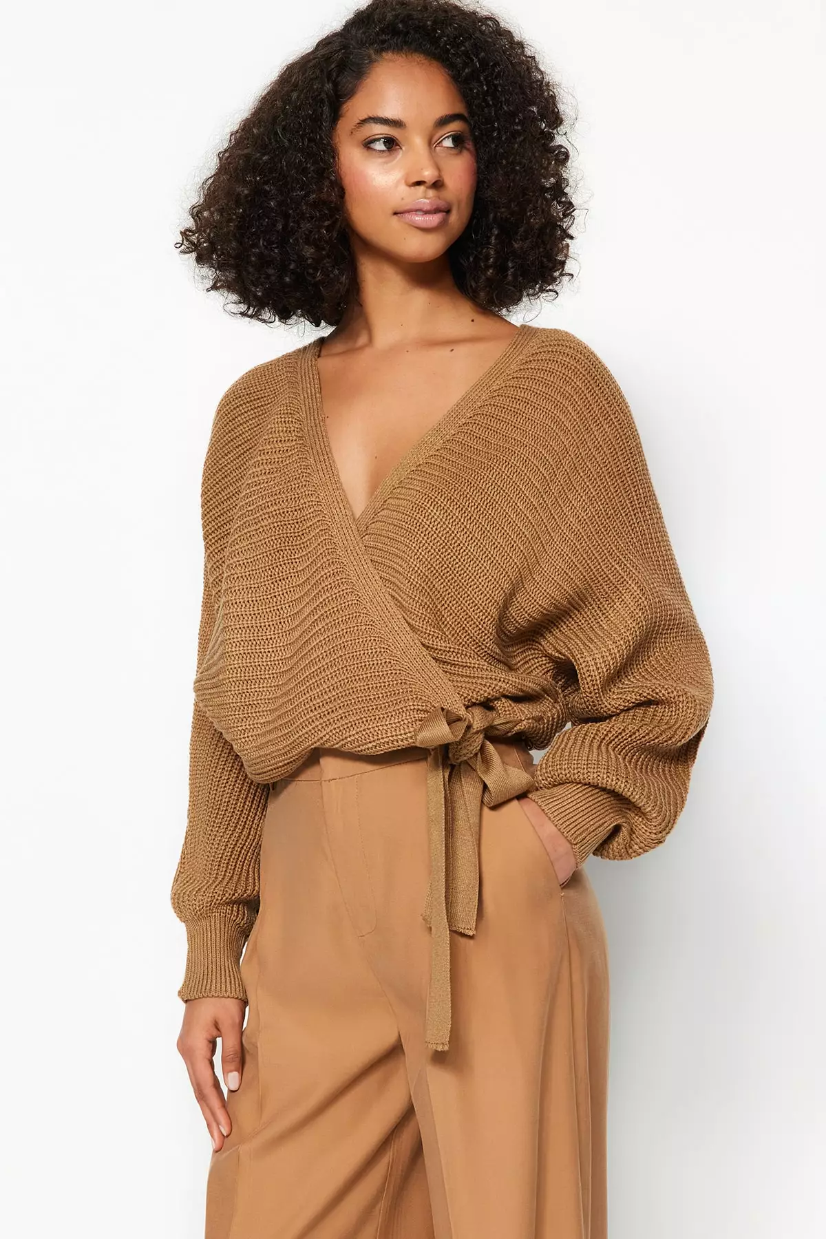 Camel v cheap neck cardigan