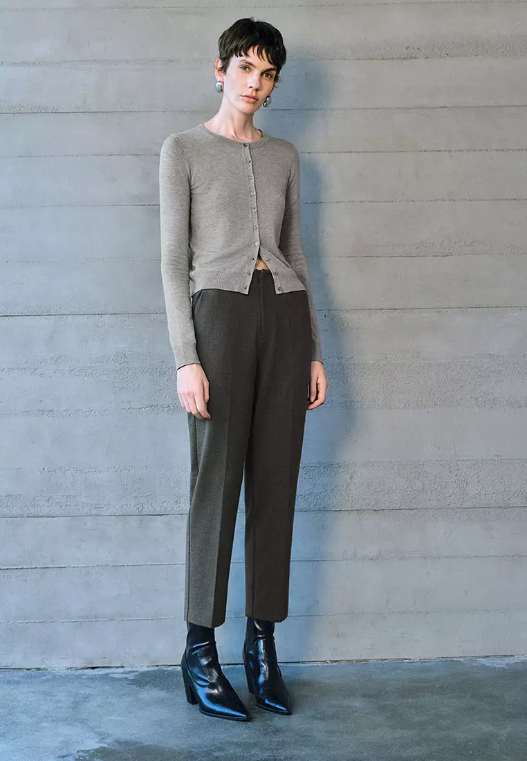 UR秋季新款女装简约气质通勤纯色绗缝线直筒裤UWM640007