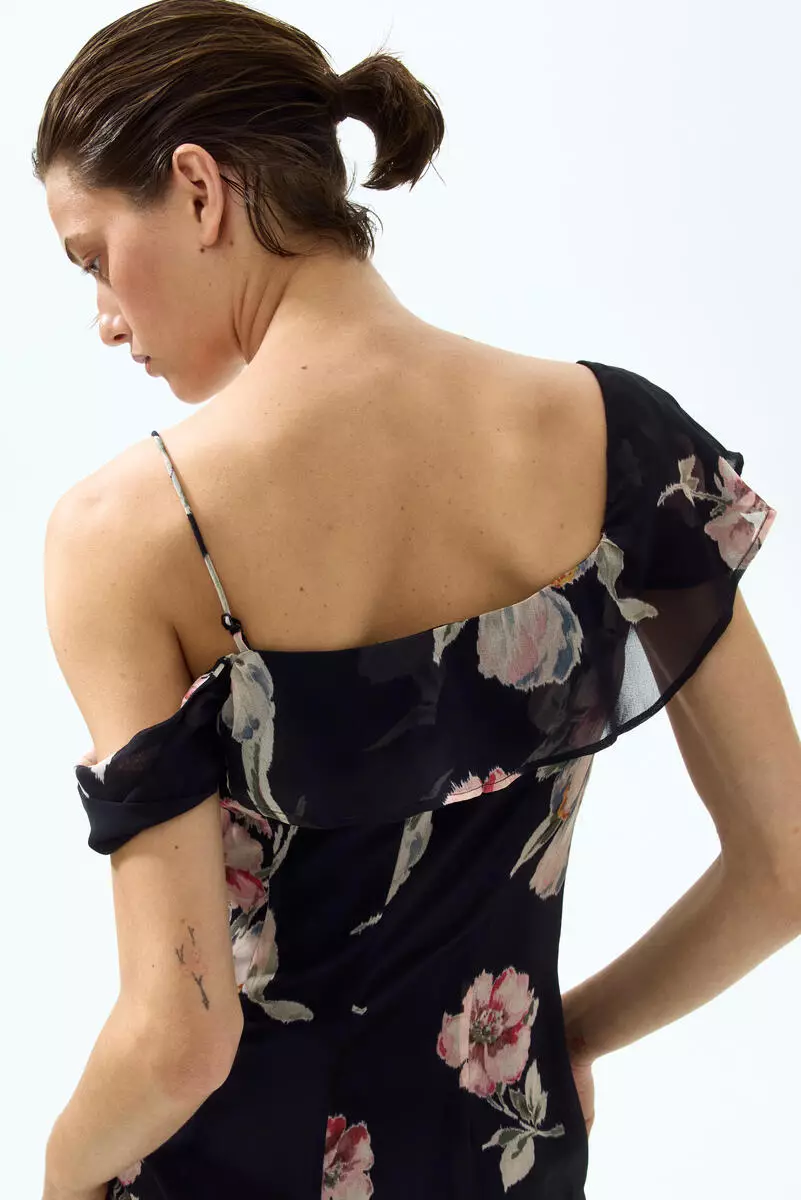 Asymmetric cold shoulder dress
