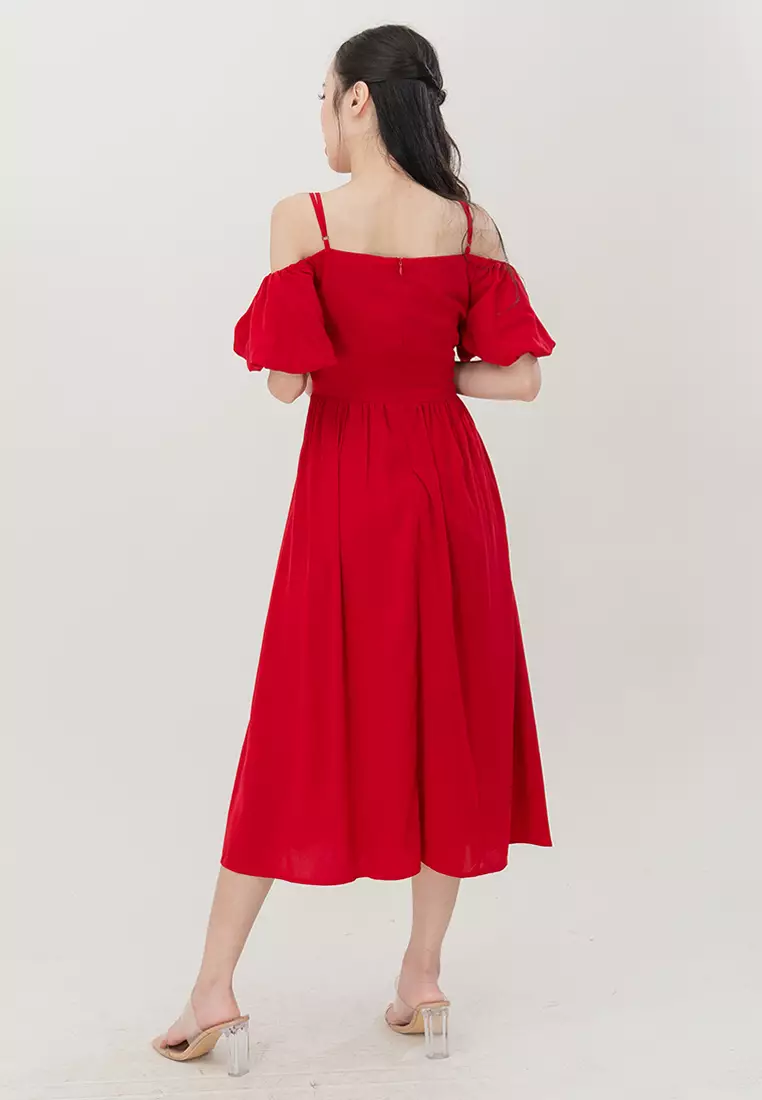 露肩花卉中长裙