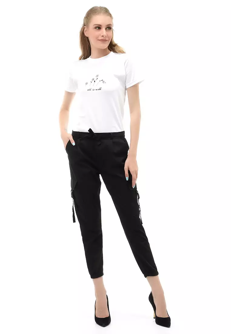 Jourel Celana Panjang Kasual Wanita Jogger Cargo Pants Material Cotton Drill ORIGINAL - Black
