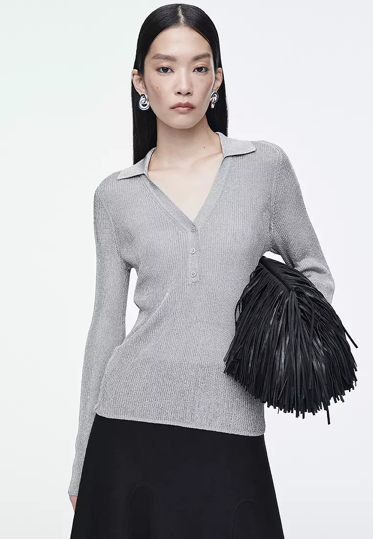 Buy COS Sparkly Ribbed-Knit Polo Shirt 2025 Online | ZALORA