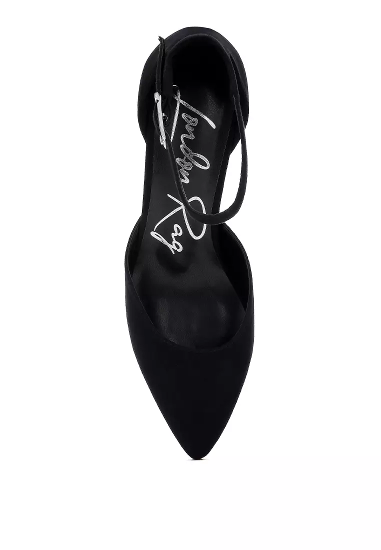 Microfiber Block Heel Sandals in Black