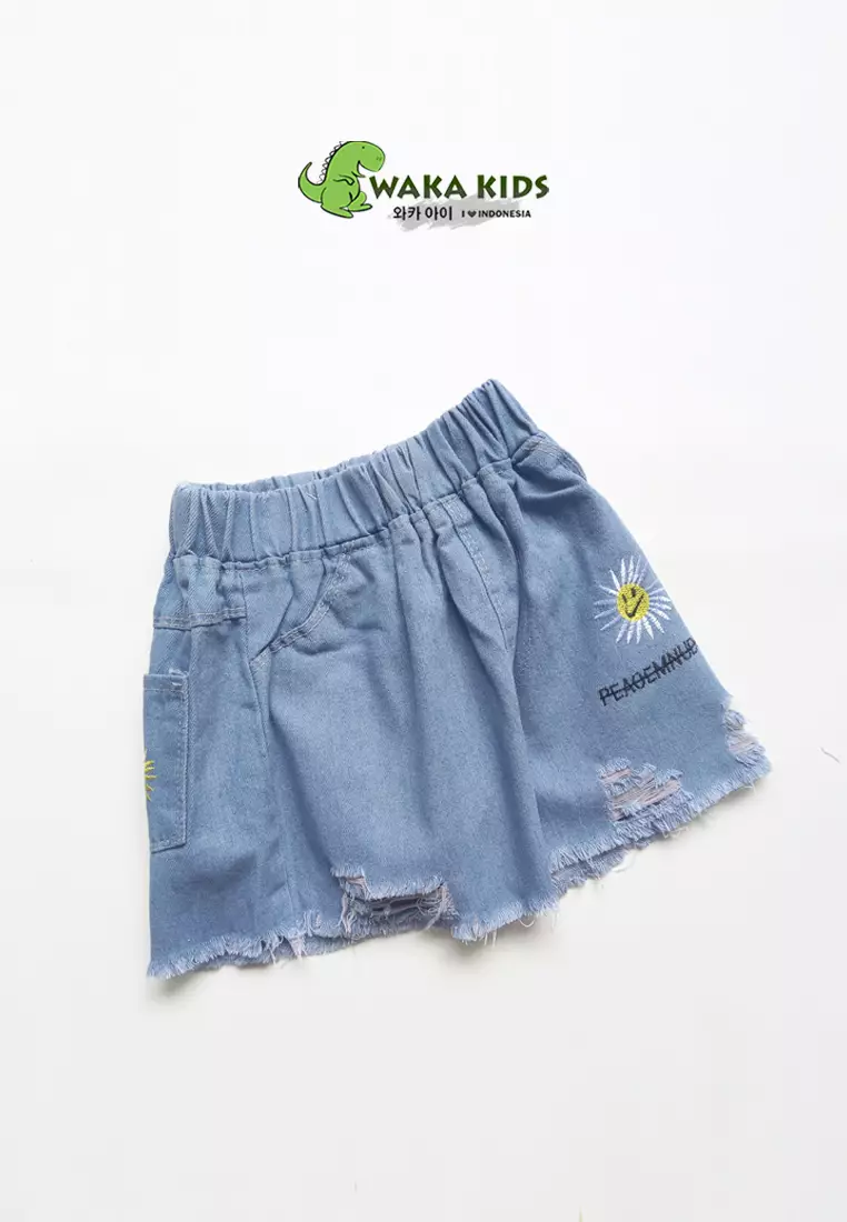 Wakakids Celana Jeans Pendek Rawis Hotpants Ripped Jeans Sobek Motif Matahari 059 Vench