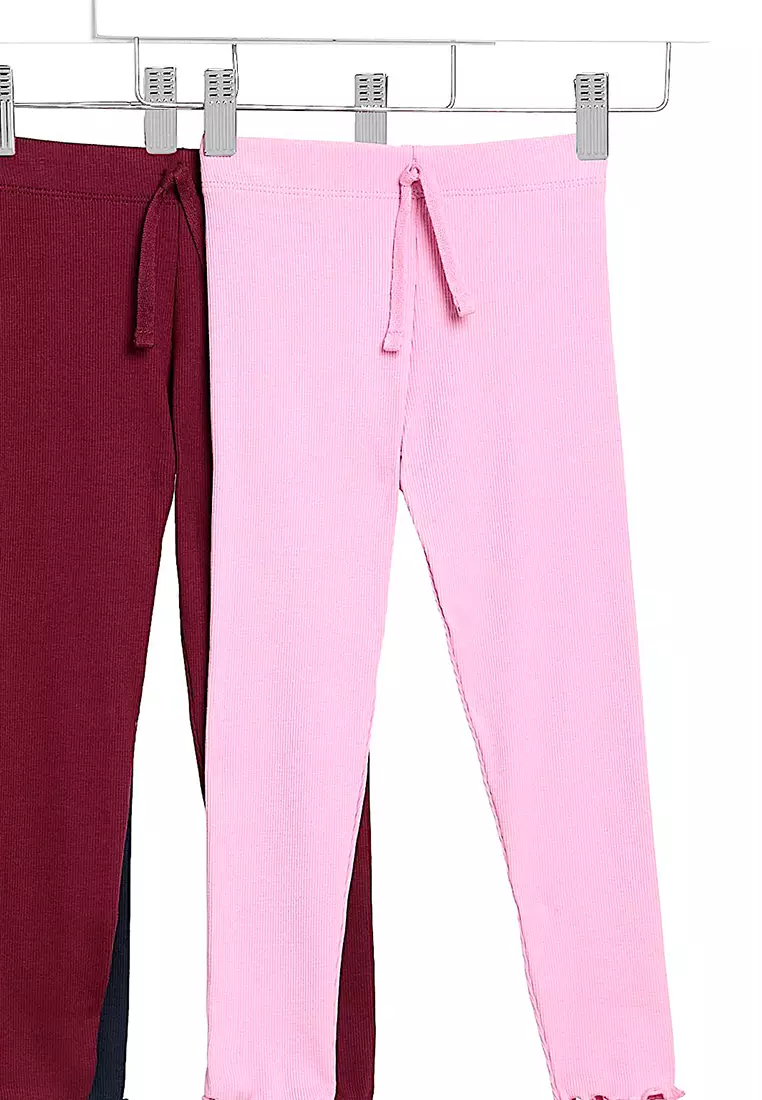 3pk Cotton Rich Ribbed Leggings