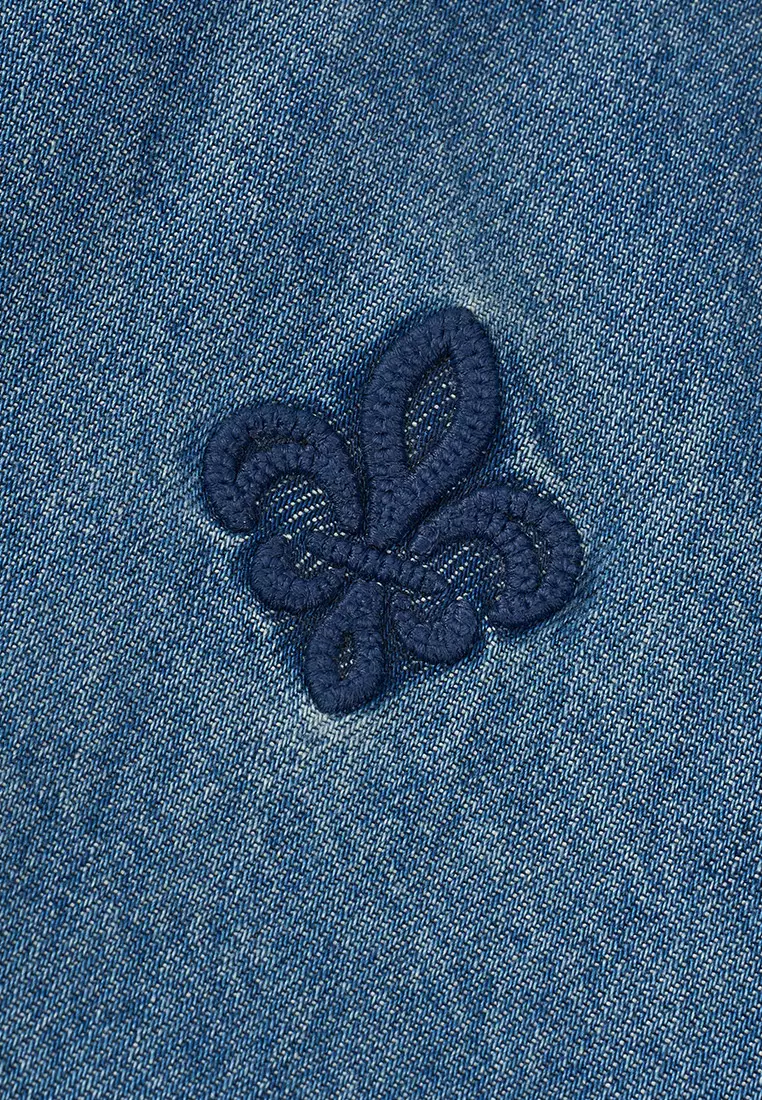 WOMEN'S SIDE STRIPE LOOSE FIT CROPPED DENIM JACKET