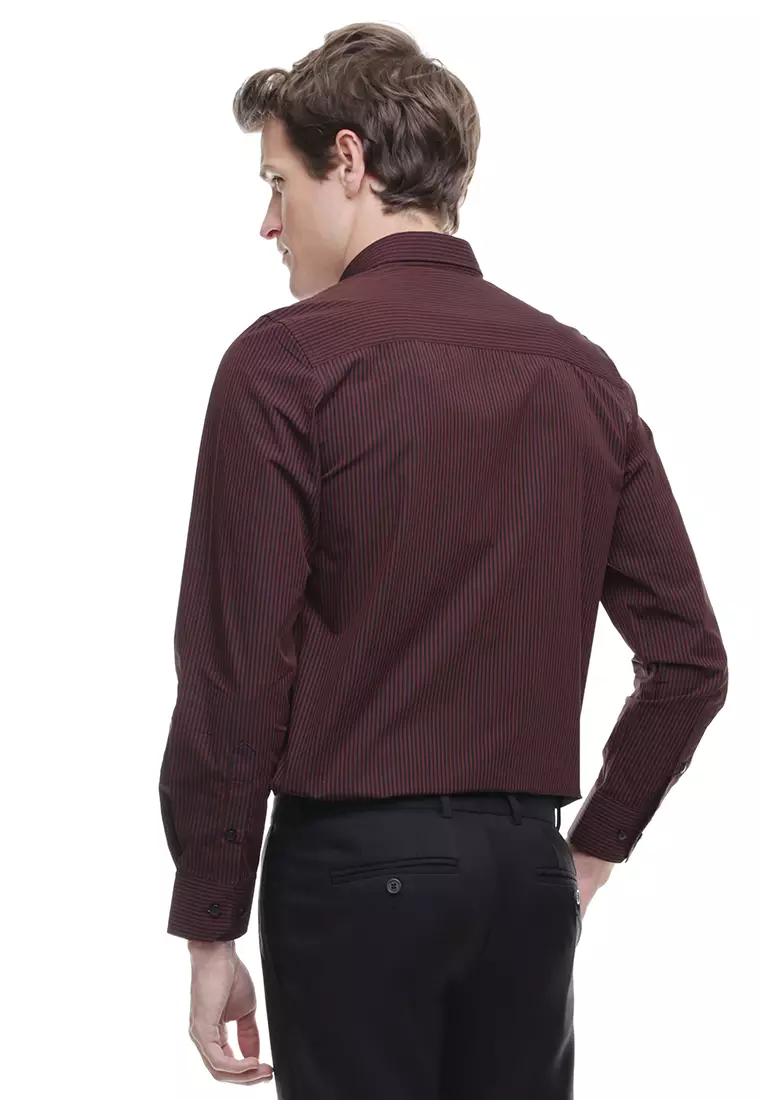 Johnwin - Slim Fit - Kemeja Formal - Lengan Panjang - Merah