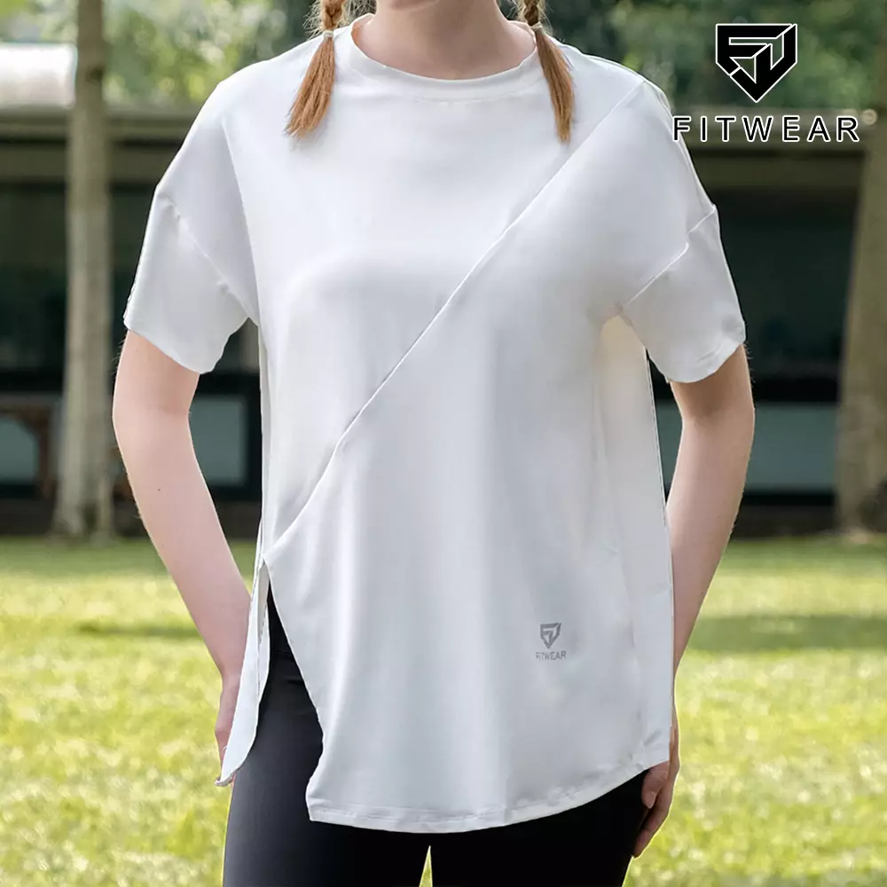 Fitwear Kaos Dryfit Oversize Olahraga Wanita ARIANA S/S SLIT - MILKY WHITE