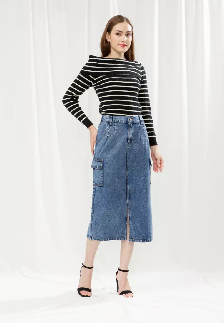 Anya Midi Skirt Cargo in Blue