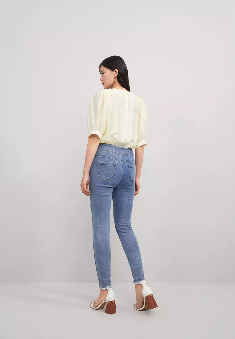 Puff Sleeve Back Button Up Blouse