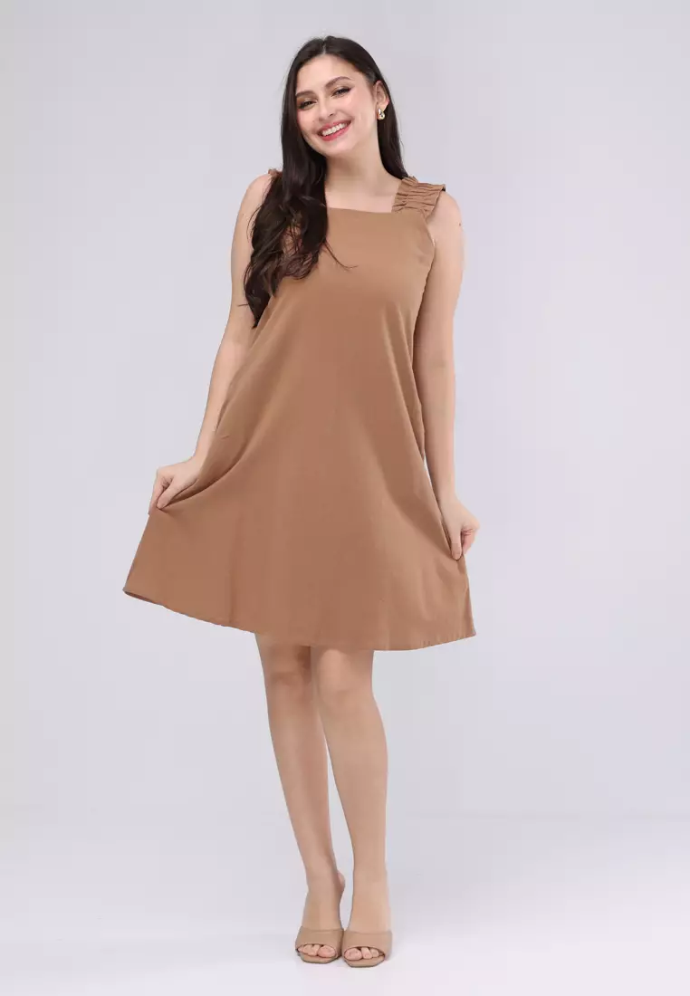 Crumpled Cotton Woven Sleeveless Dress