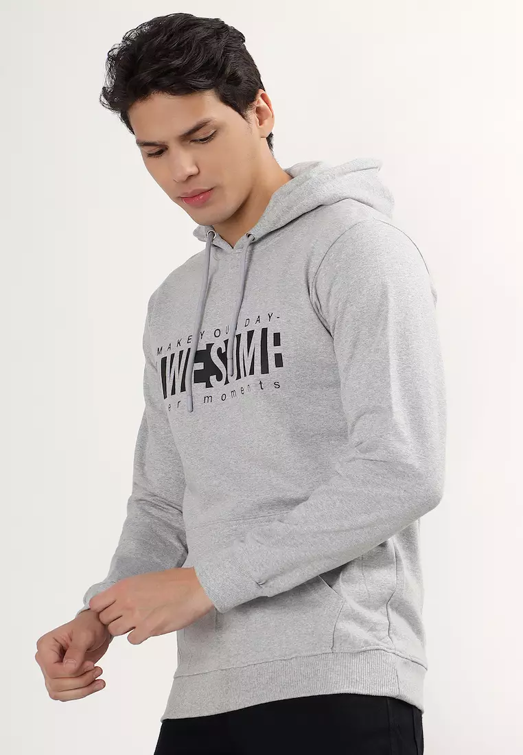 Mens Awesome Moment Rubber Print Cotton Relaxed Fit Hoodie, Grey,Training,Jogging,Premium look, Comfortable