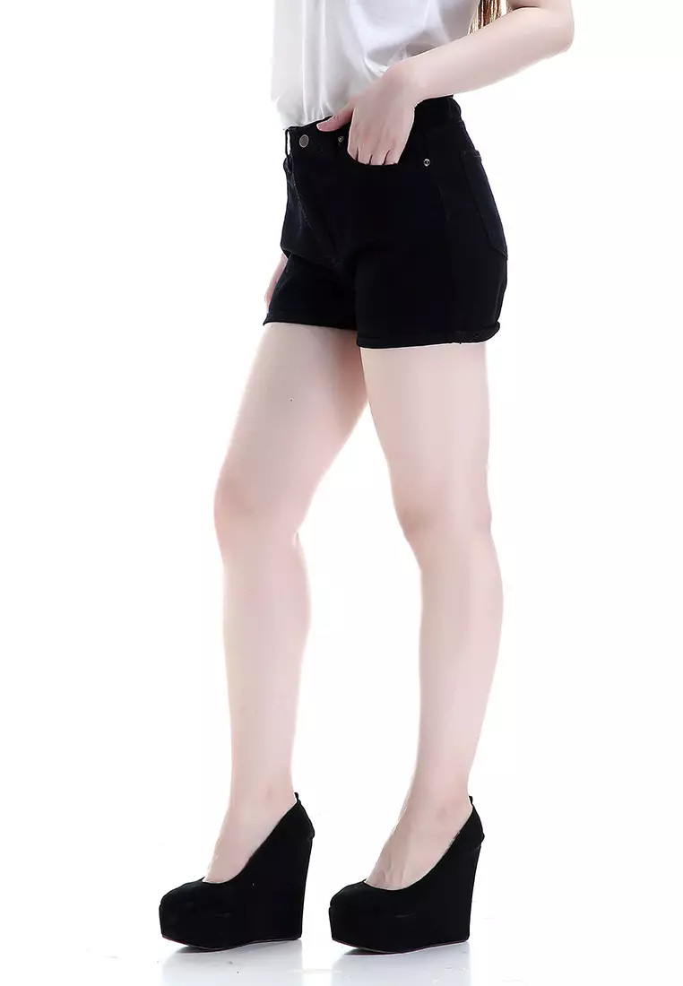 Fern Celana Jeans Pendek Bawahan Wanita Hotpants Simple Woman - Hitam