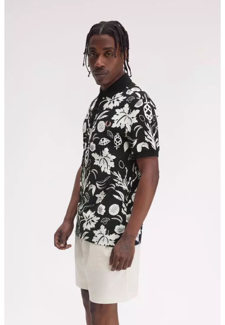 Fred Perry M9911 Botanical Print Polo Shirt (Black)