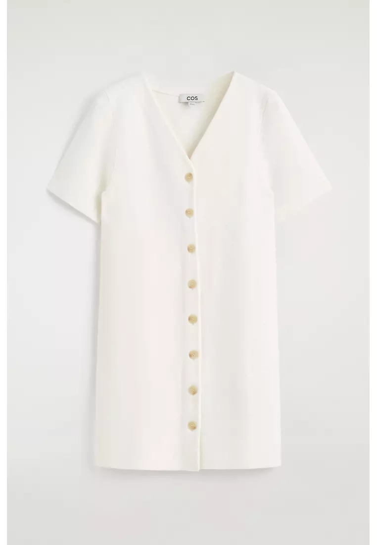 BUTTONED MILANO-KNIT MINI DRESS