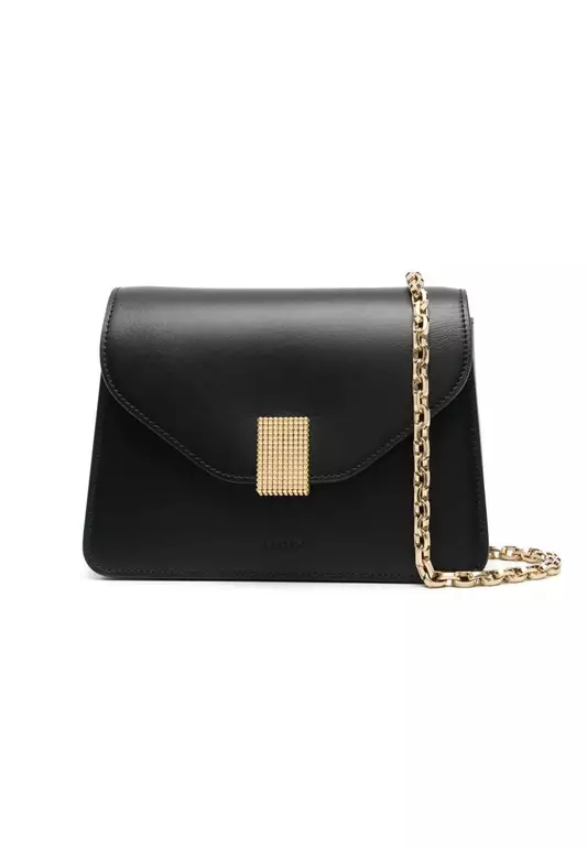 Leather Concert Shoulder Bag with Gold