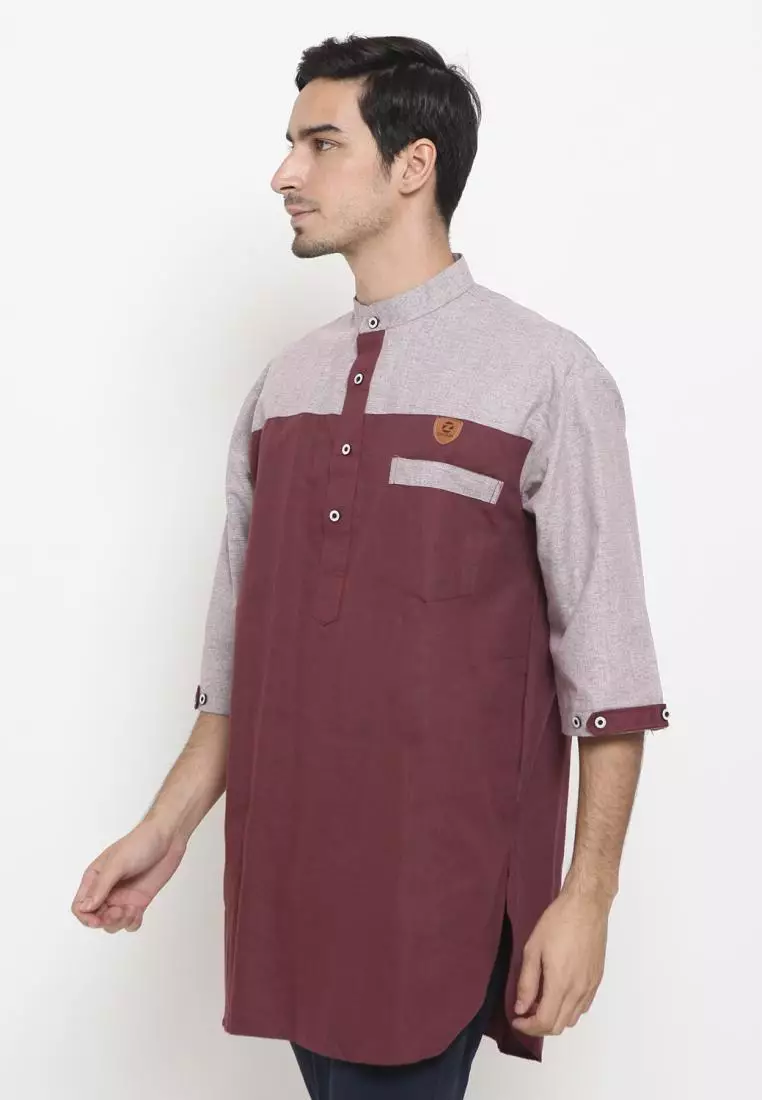 Zayidan Baju Koko Gamis Muslim Pria Tamam - Maroon Pink