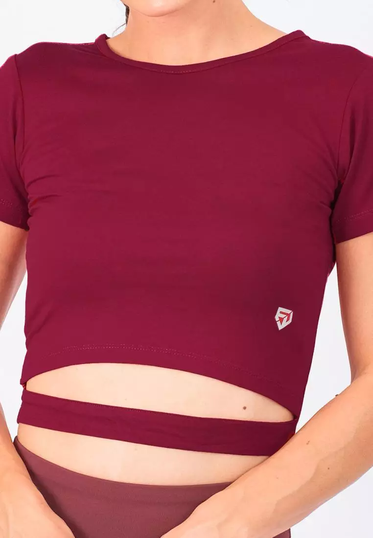 Fitwear - Croptop Wanita LILY HOLLOW S/S - BURGUNDY