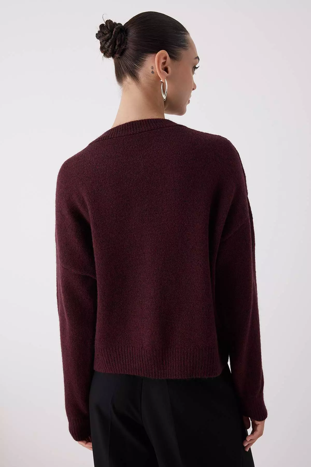 Burgundy Alpaca Wool Blended Wide Fit Knitwear Cardigan