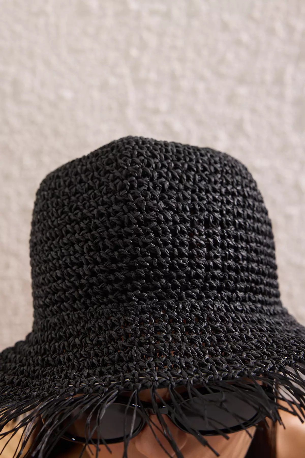 Black Tasseled Straw Women's Hat TBESS25SP00000