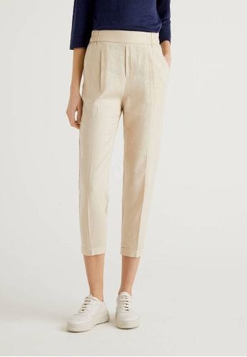 United Colors of Benetton brown Cropped Trousers in 100% Linen 06A41AA5EEB9C6GS_1