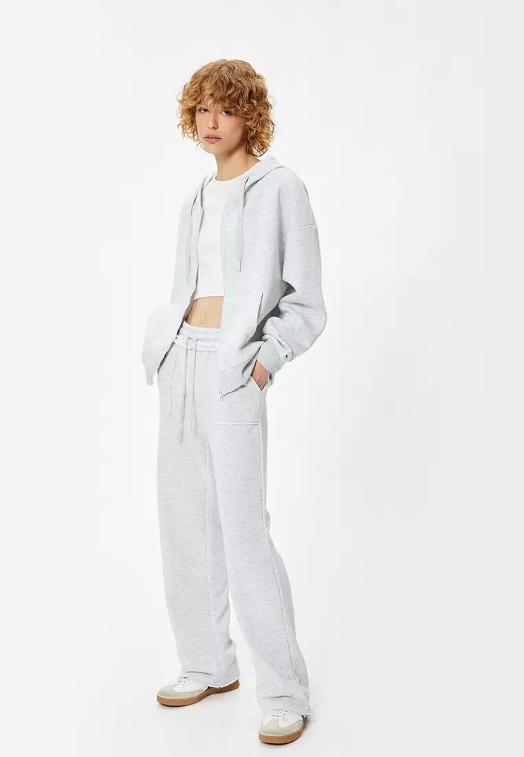 Oversize Sweatpants Wide Leg Laced Waist Ruffle Detail