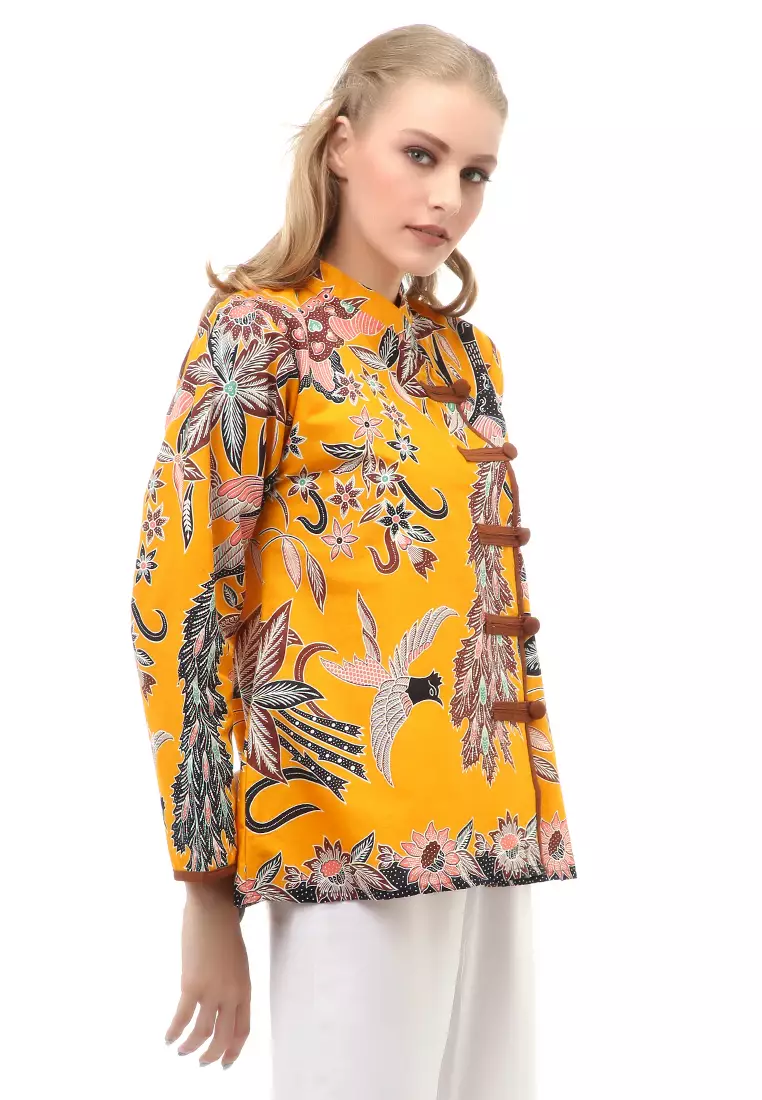 Lynelle Atasan Formal Wanita Blouse Batik Long Sleeve Model Kancing Material Cotton ORIGINAL - Yellow