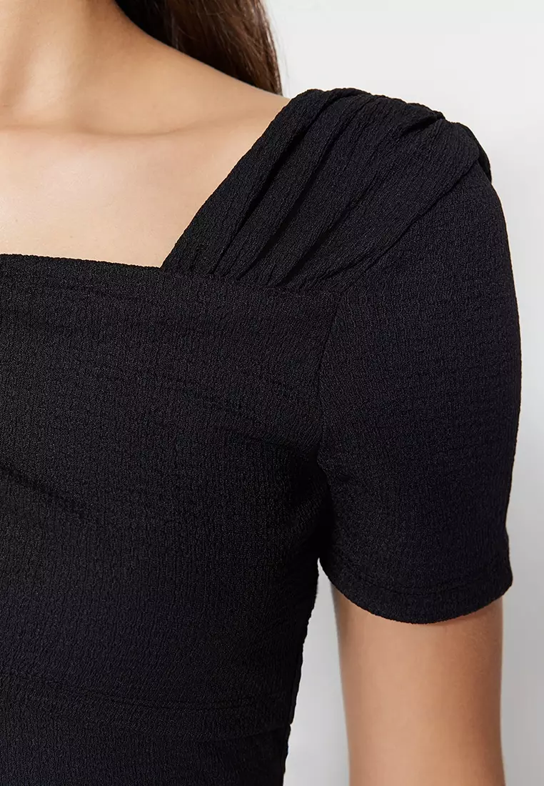 Asymmetrical Collar Bodysuit Top