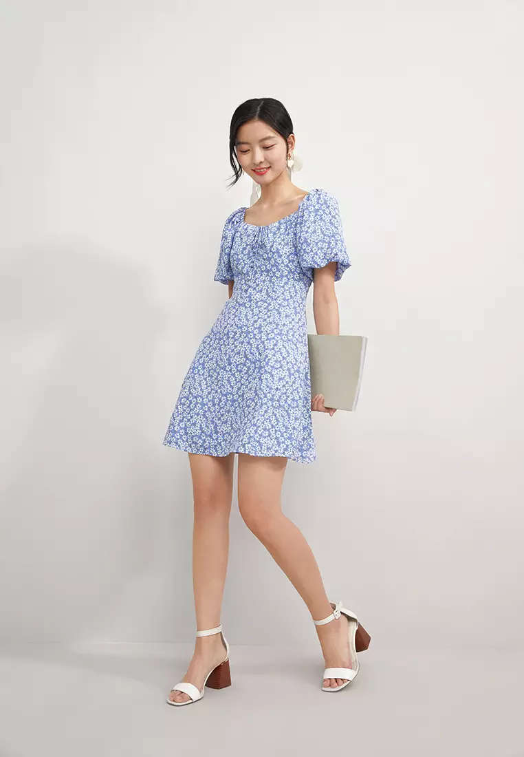 Puff Sleeve Square Neck Mini Dress