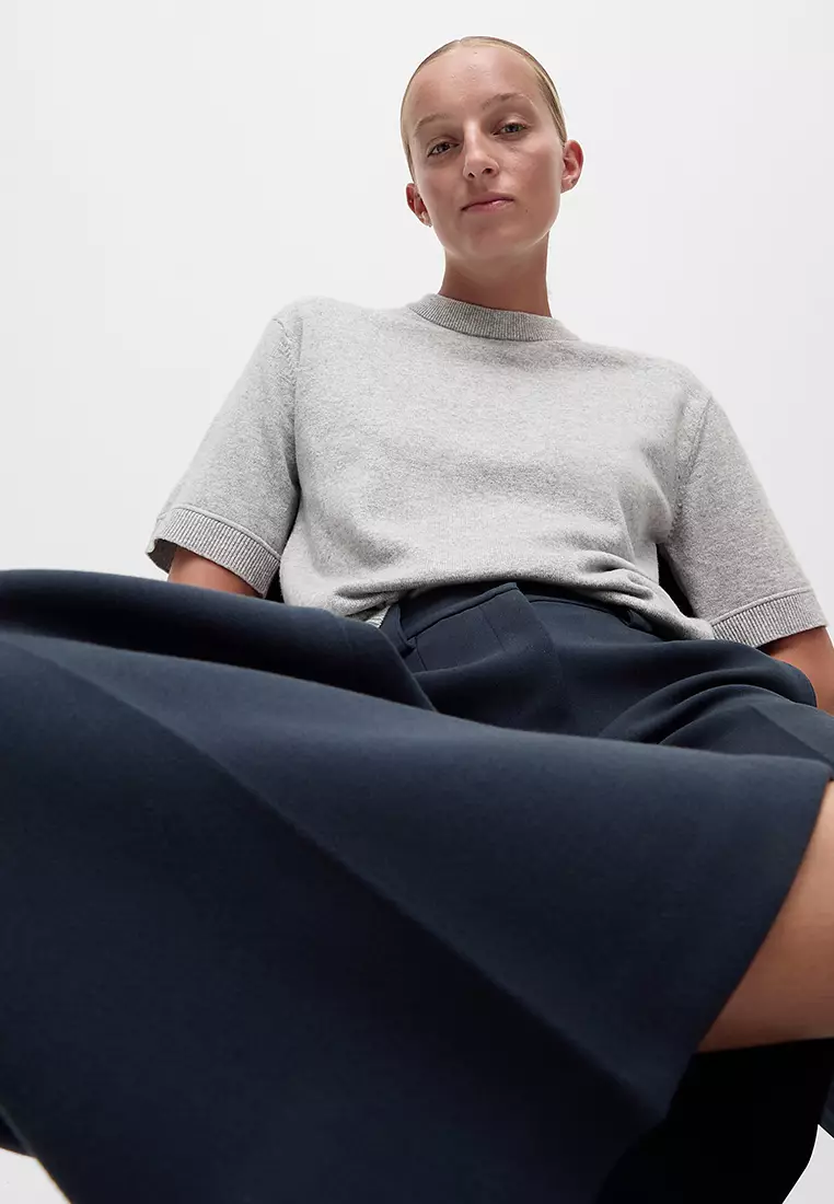 Crepe Tab Detail Wide Leg Trousers