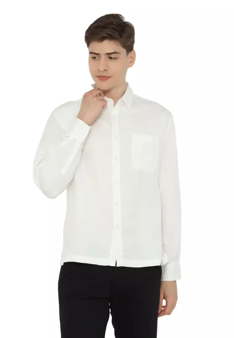 POLICE Kemeja Polos Cotton Regular Fit Lengan Panjang Pria