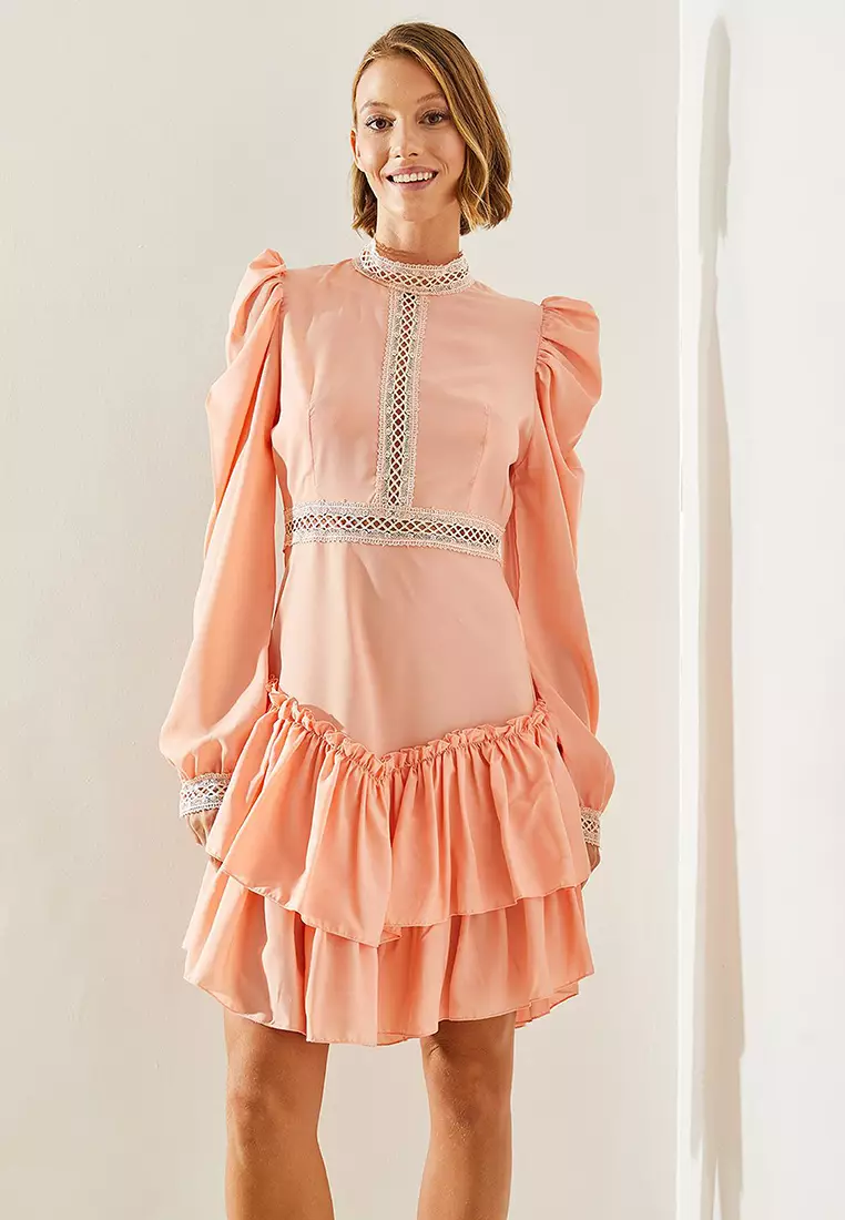 Women's Lace Detailed Layered Ruffle Skirt Dress 22200 60251491