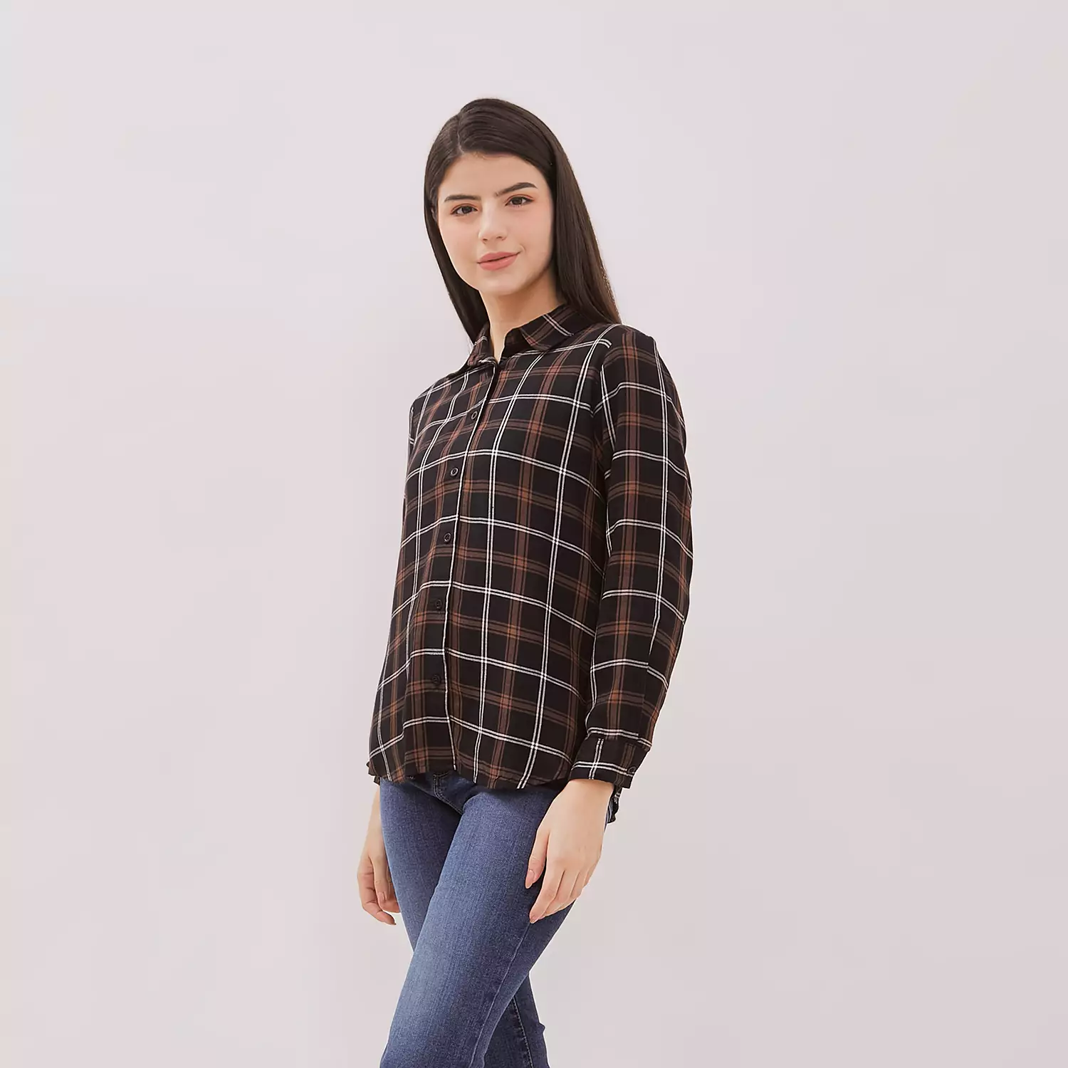 DUST Kemeja Kotak Rumika Hitam Comfease (D.116481)